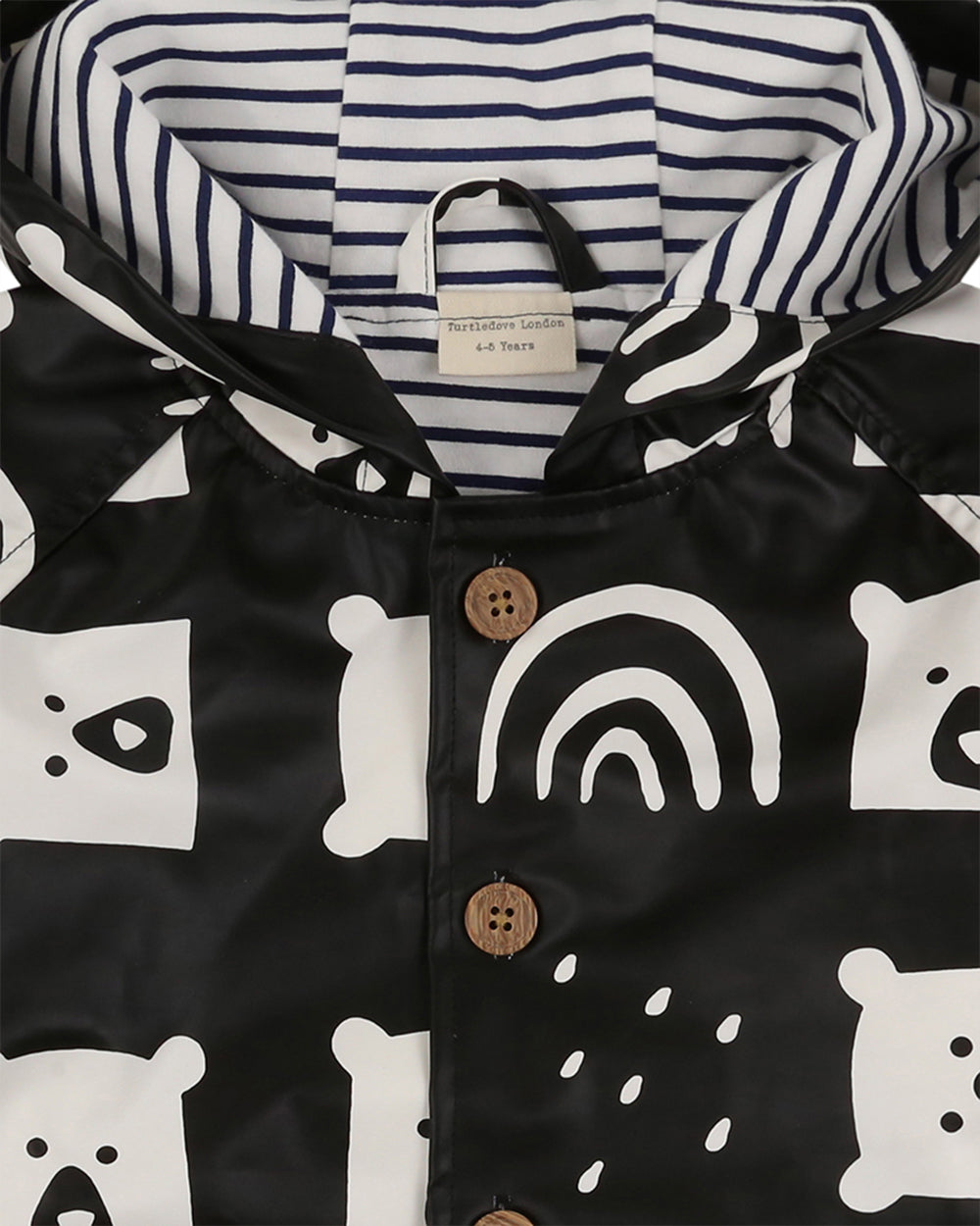 Black Rainbear Print Hooded Raincoat