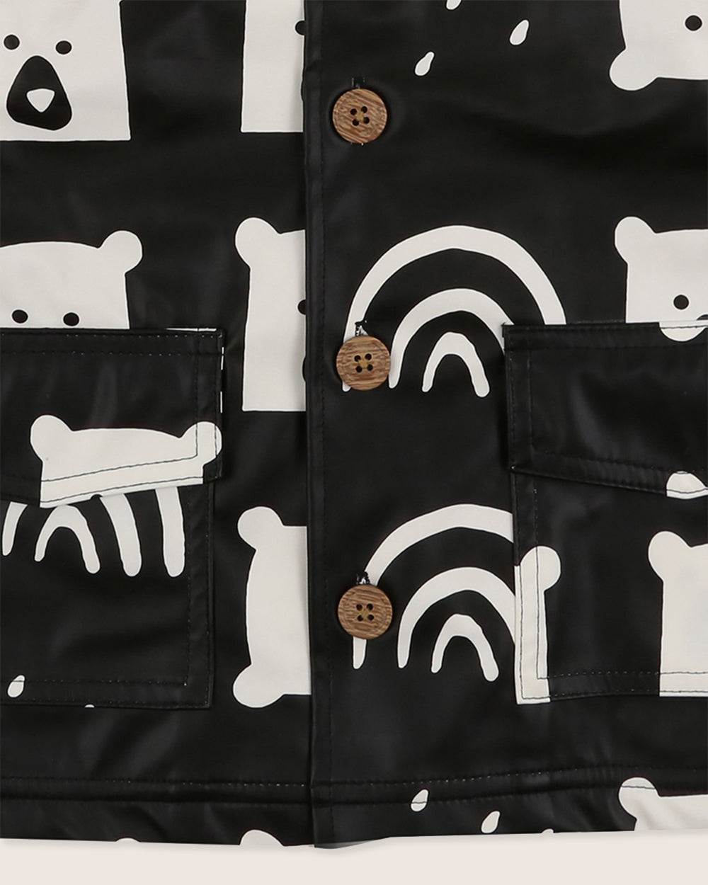 Black Rainbear Print Hooded Raincoat
