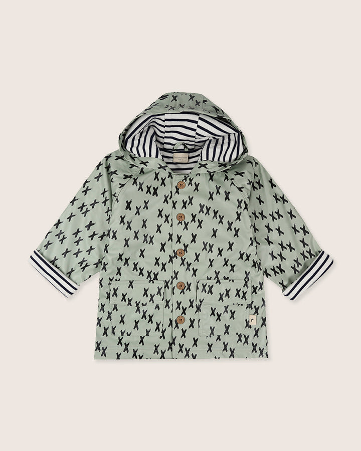 Green Kisses Print Hooded Raincoat