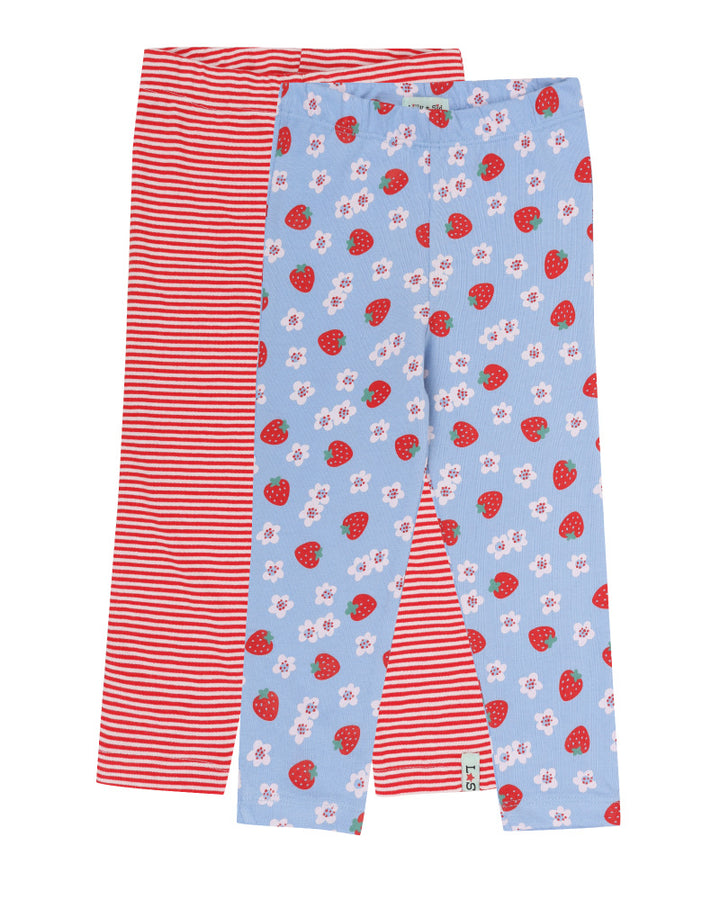 Red Stripe & Strawberry Print Leggings - 2 Pack