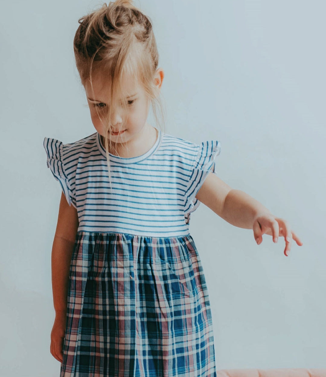 Navy Check And Stripe Dress