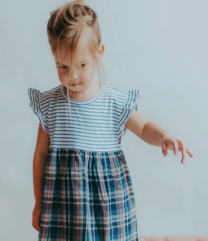 Navy Check And Stripe Dress