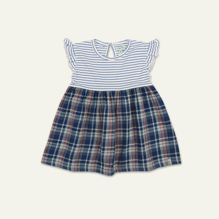 Navy Check And Stripe Dress