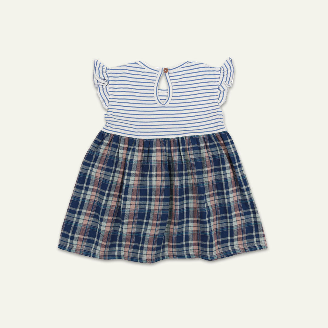Navy Check And Stripe Dress