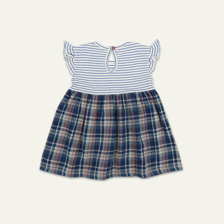 Navy Check And Stripe Dress
