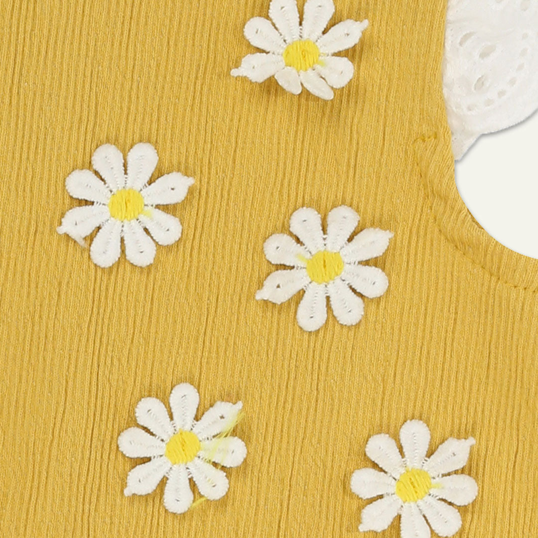 Yellow Floral Applique Romper