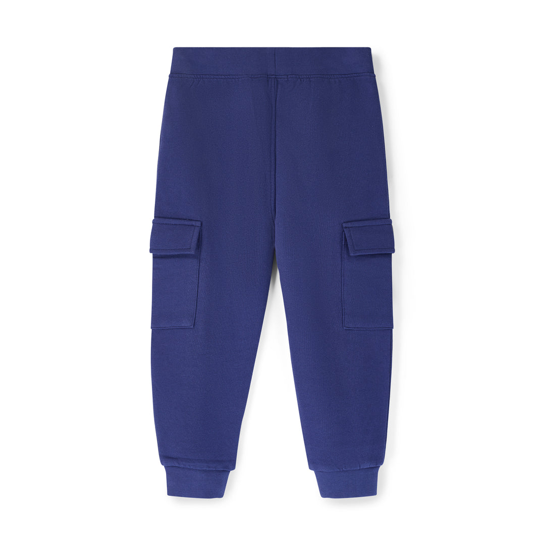Blue cargo pants on a white background