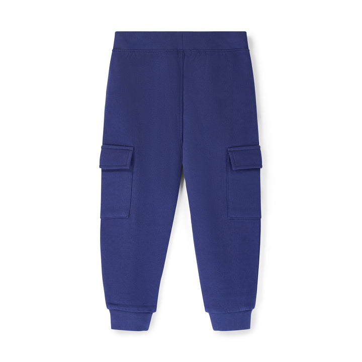 Blue cargo pants on a white background