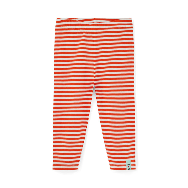 Orange and white striped leggings on a white background