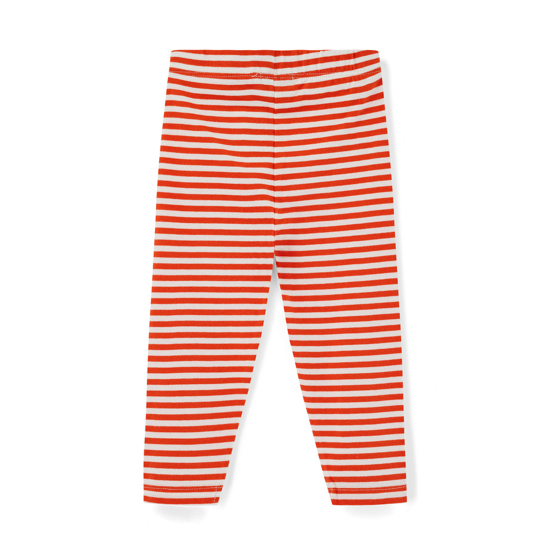 Orange and white striped leggings on a white background - back