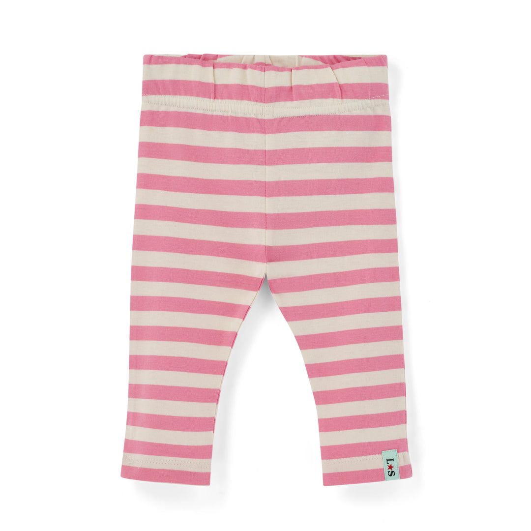 Pink and white striped leggings on a white background