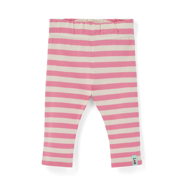 Pink and white striped leggings on a white background