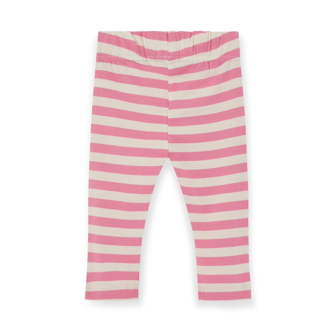 Pink and white striped leggings on a white background