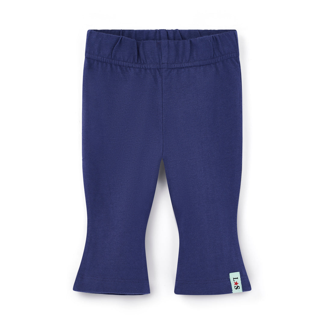 Navy blue baby leggings with a visible brand label on a white background