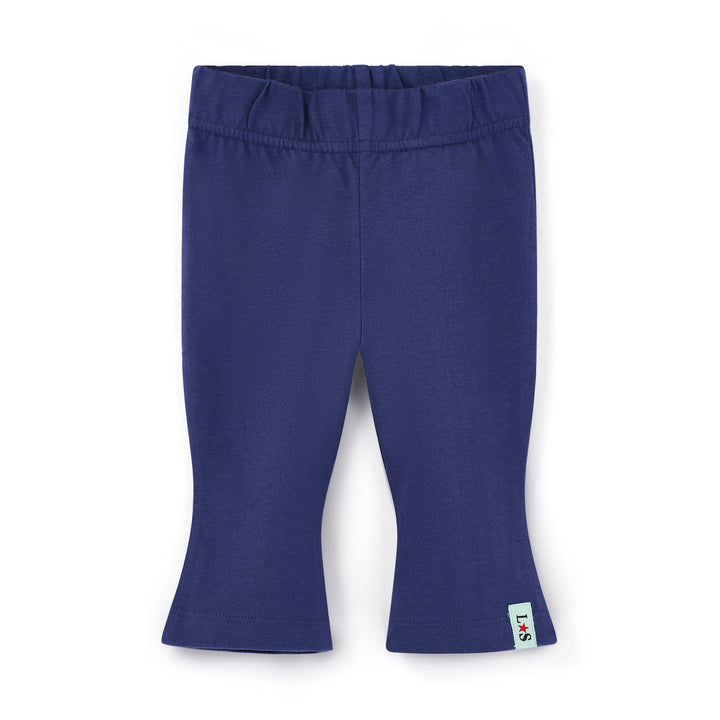 Navy blue baby leggings with a visible brand label on a white background