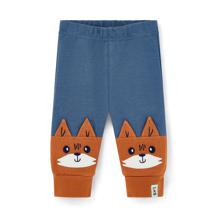 Children's leggings with fox face design on a white background