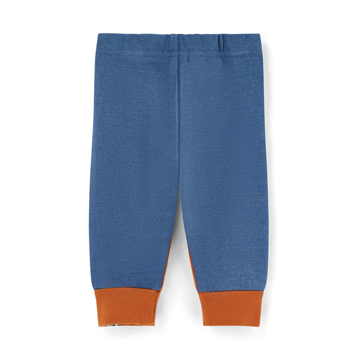Blue pants with brown cuffs on a white background
