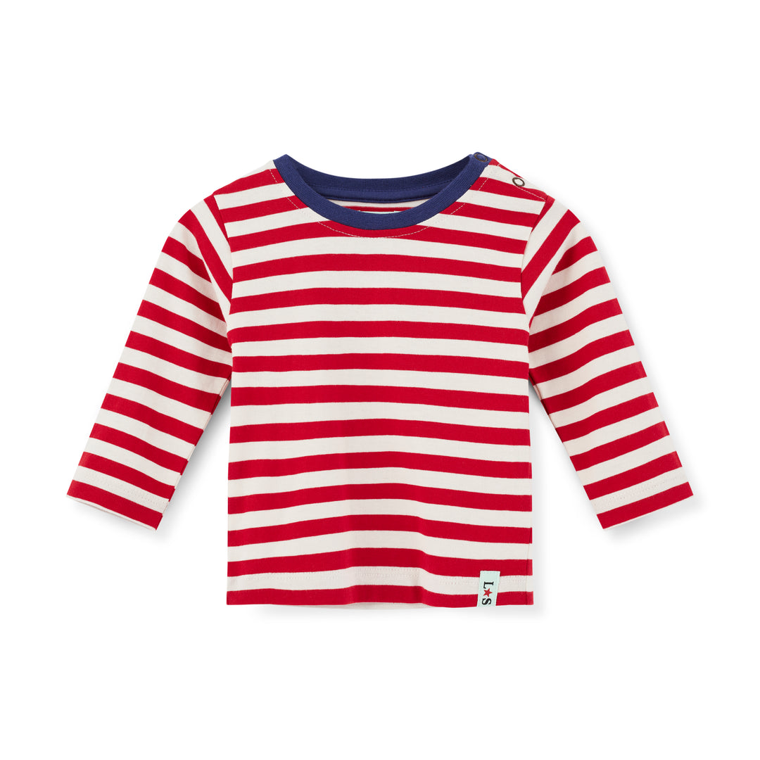 Red and white striped long-sleeve shirt on a white background