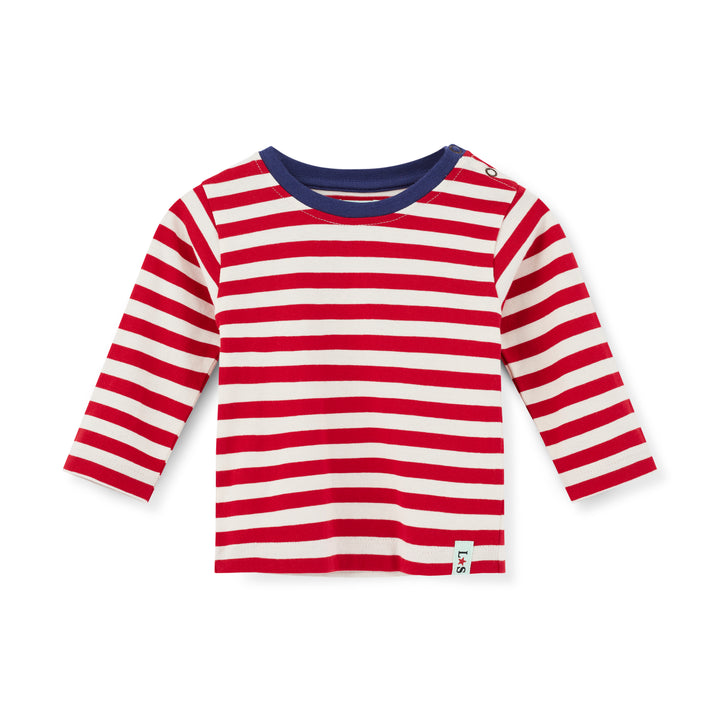 Red and white striped long-sleeve shirt on a white background
