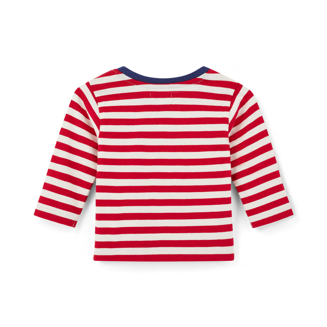 Red and white striped long-sleeve shirt on a white background