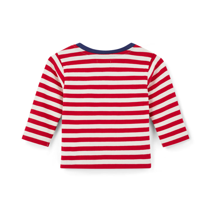 Red and white striped long-sleeve shirt on a white background