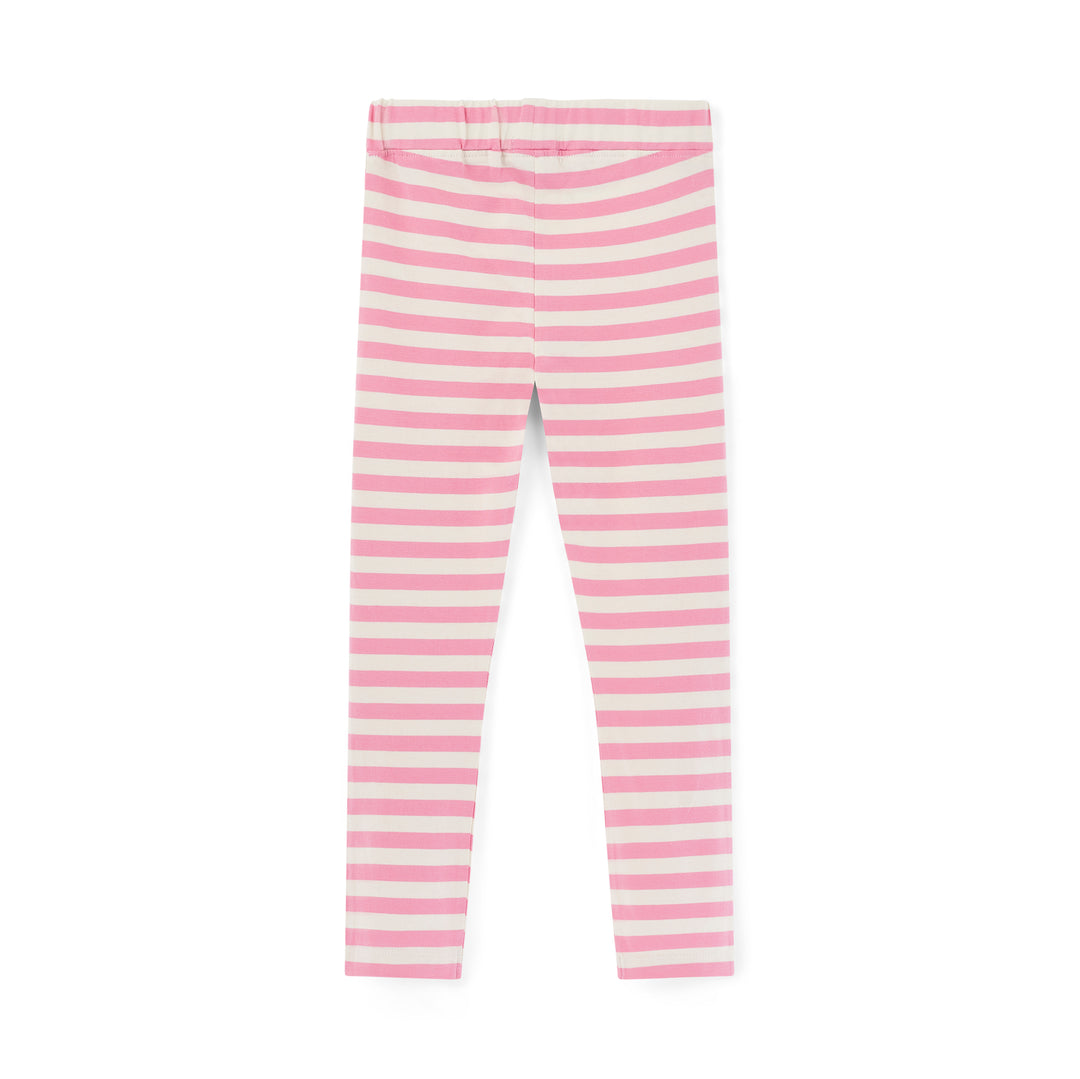 Pink and white striped leggings on a white background