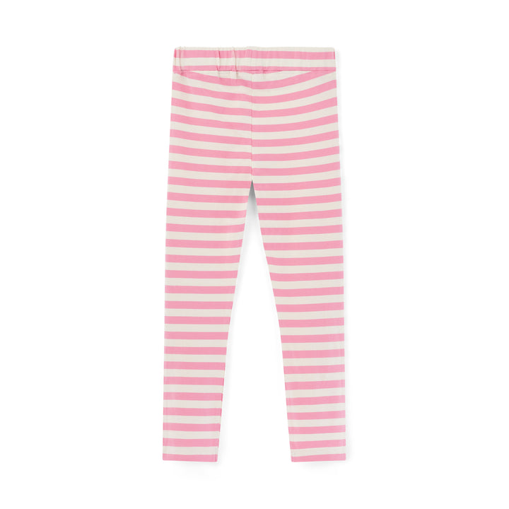 Pink and white striped leggings on a white background