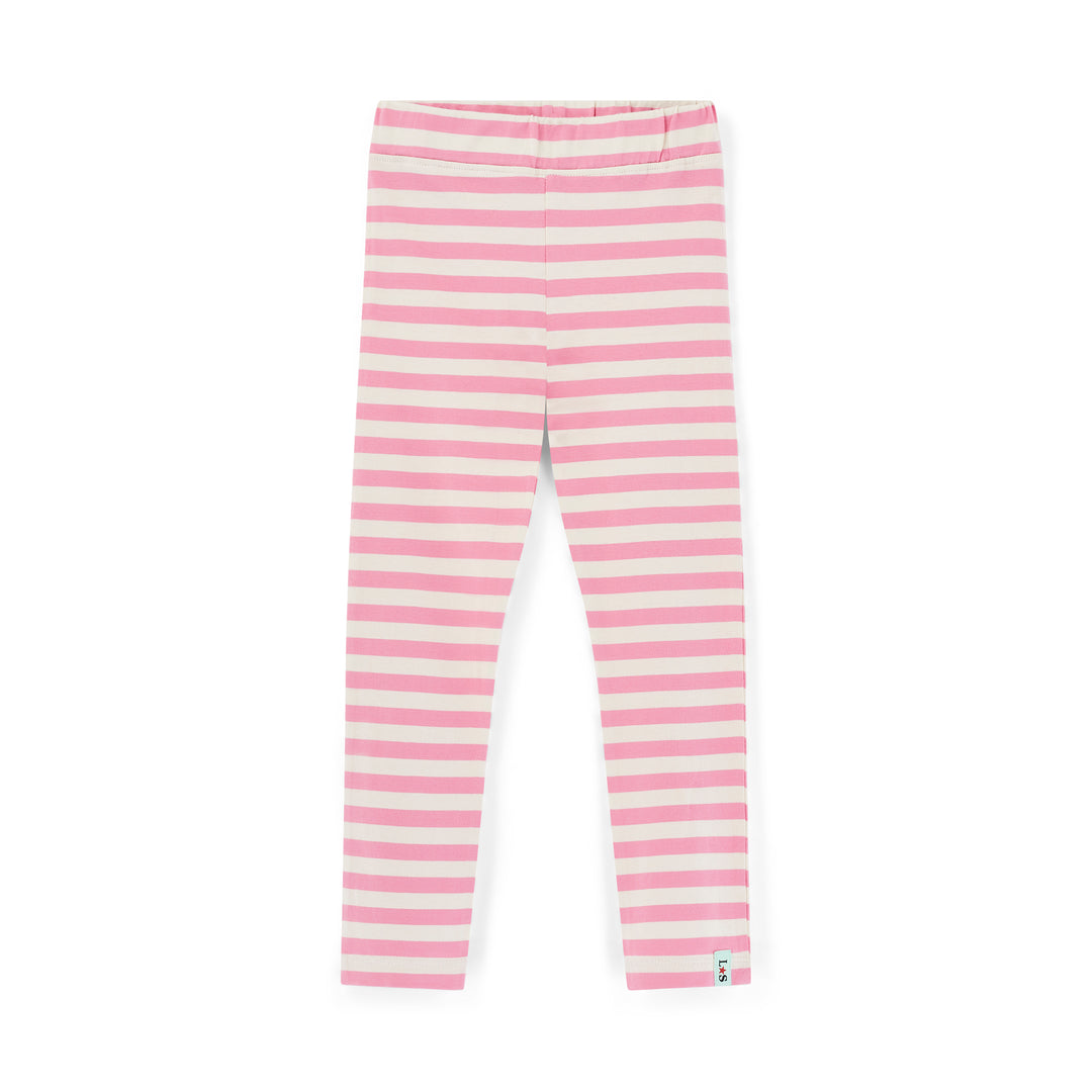 Pink and white striped leggings on a white background