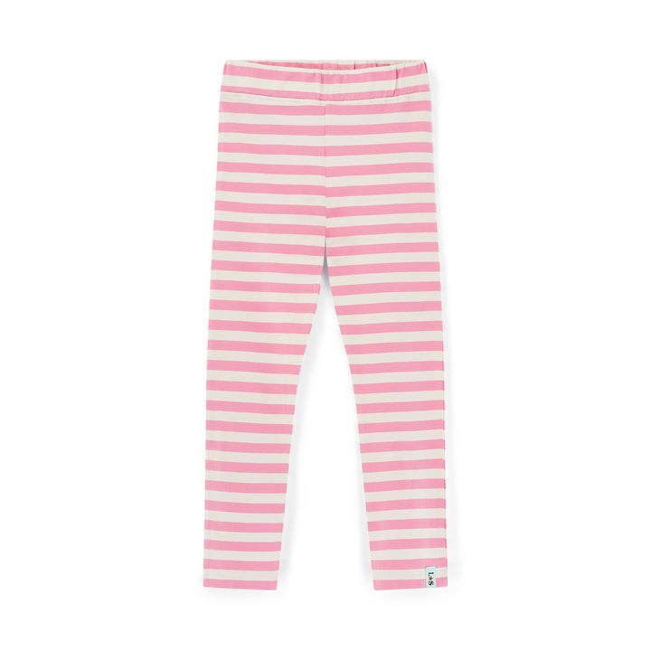 Pink and white striped leggings on a white background