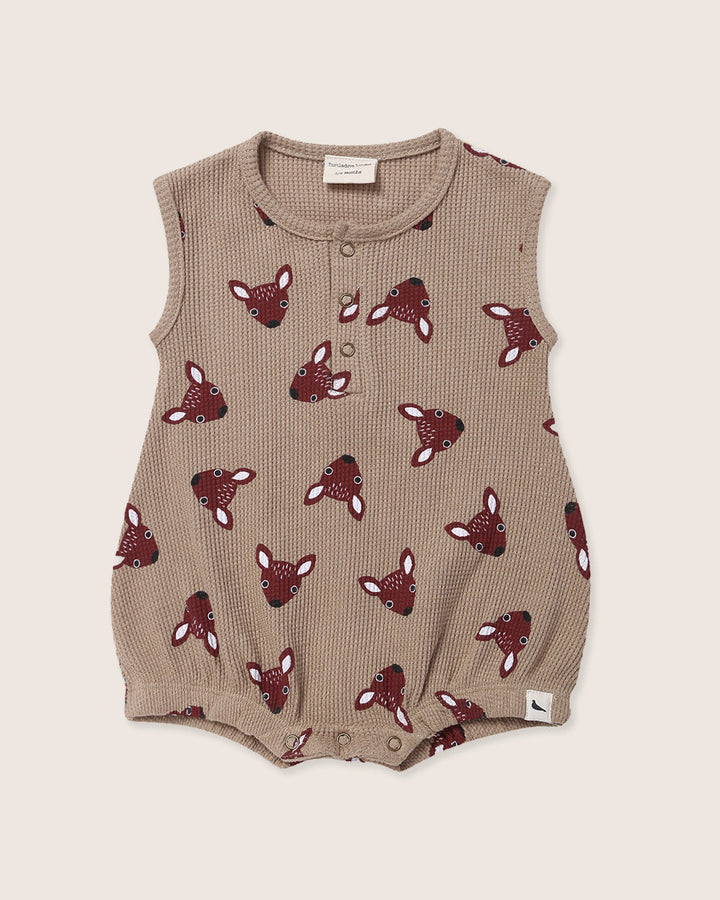 Brown Fawn Head Print Bubble Romper