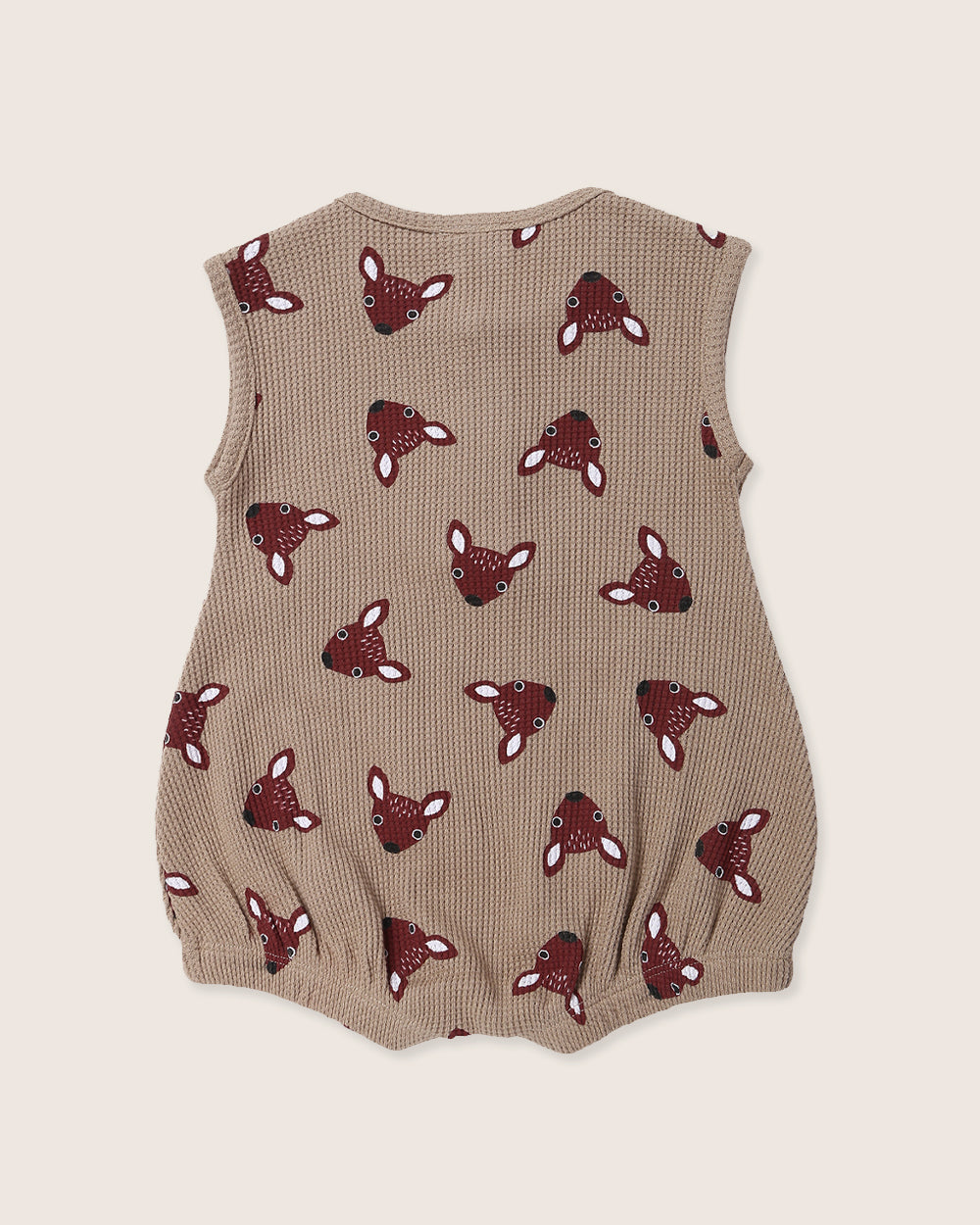 Brown Fawn Head Print Bubble Romper