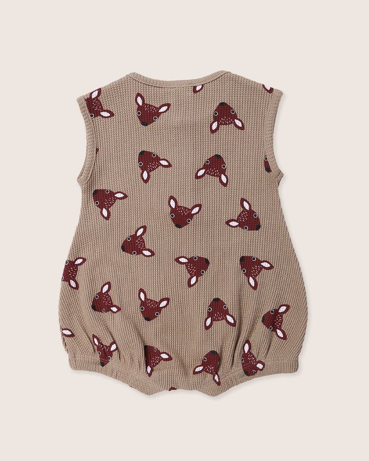 Brown Fawn Head Print Bubble Romper