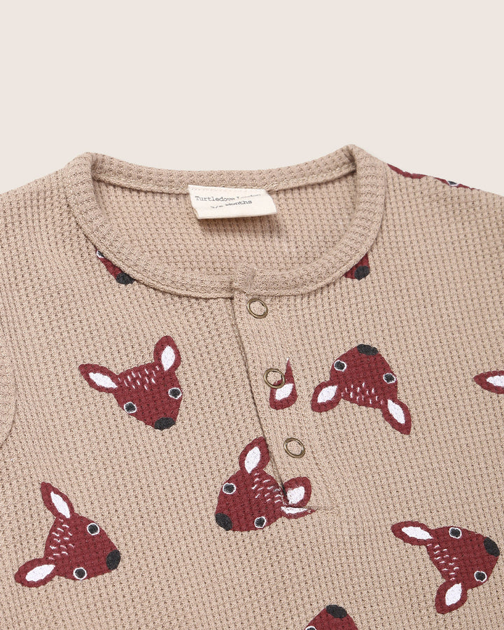 Brown Fawn Head Print Bubble Romper