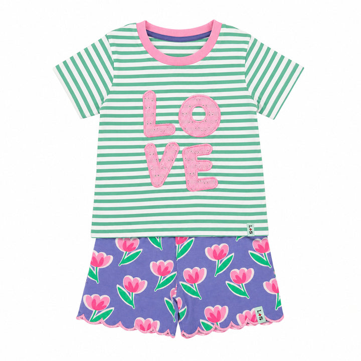 Multicoloured Tulip And Stripe Print Top And Short Set