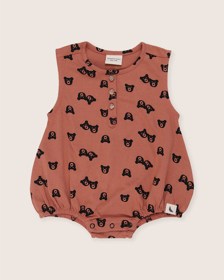 Red Bear Print Bubble Romper