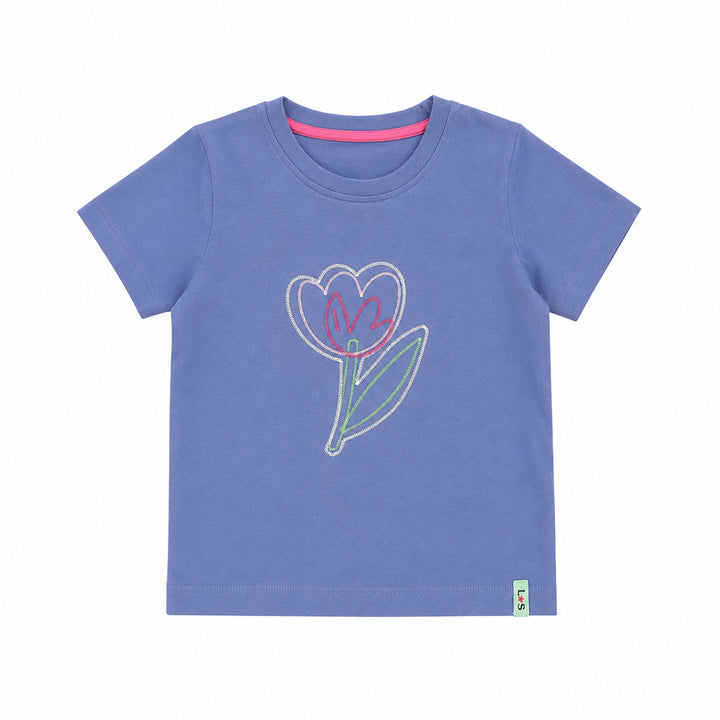 Purple Tulip Embroidery T-Shirt