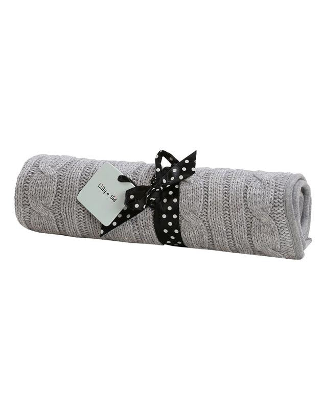 Unisex Grey Marl Cable Knitted Blanket