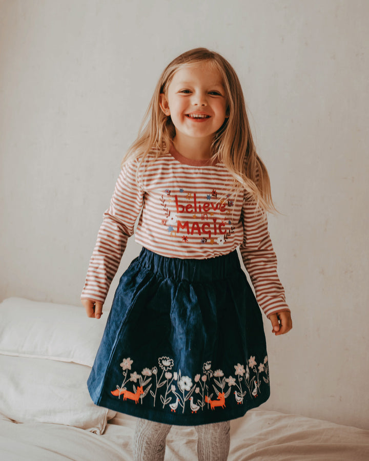 organic cotton corduroy floral APPLIQUE on the hem SKIRT - image 1
