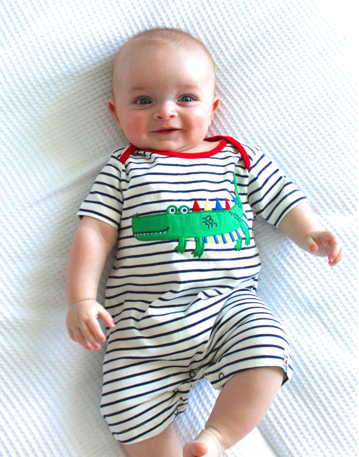 applique crocodile and stripe short sleeve romper - image 4