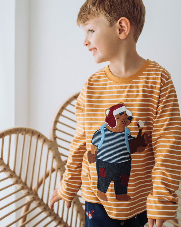 organic cotton BEAR APPLIQUE and stripe full sleeve TOP - image 4