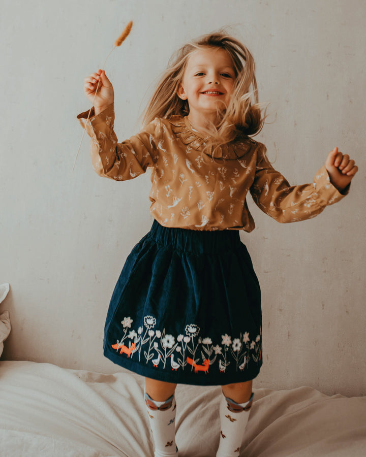 model wearing Butterfly applique with all over print Knee High Socks