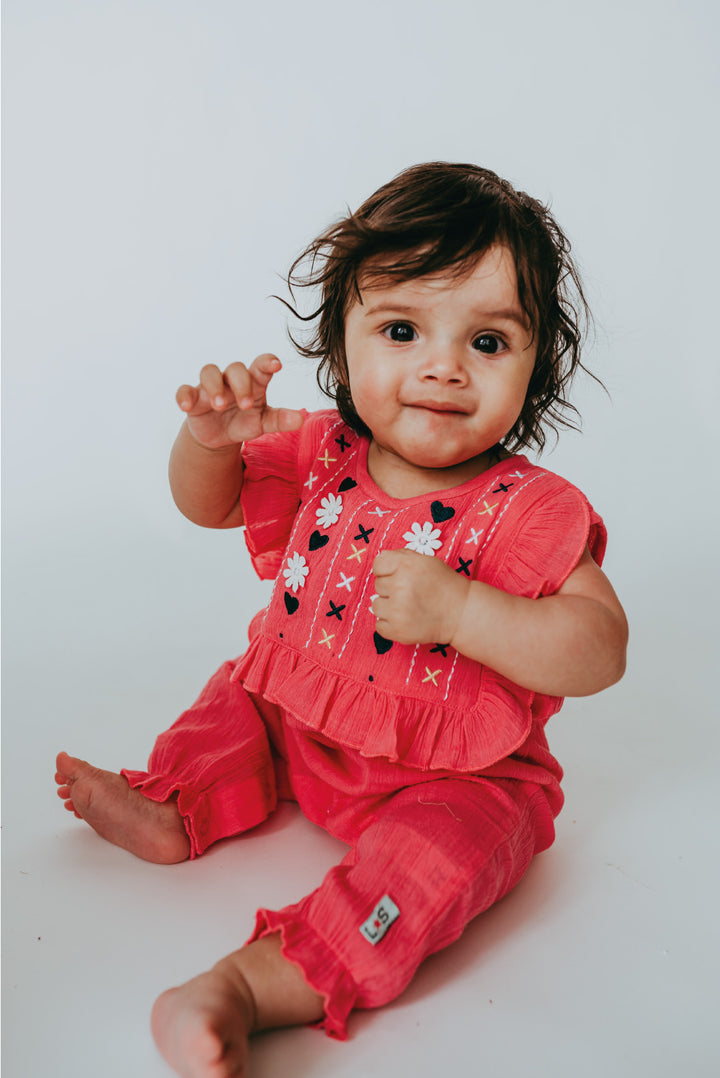 organic cotton floral embroidered sleeveless romper - image 3