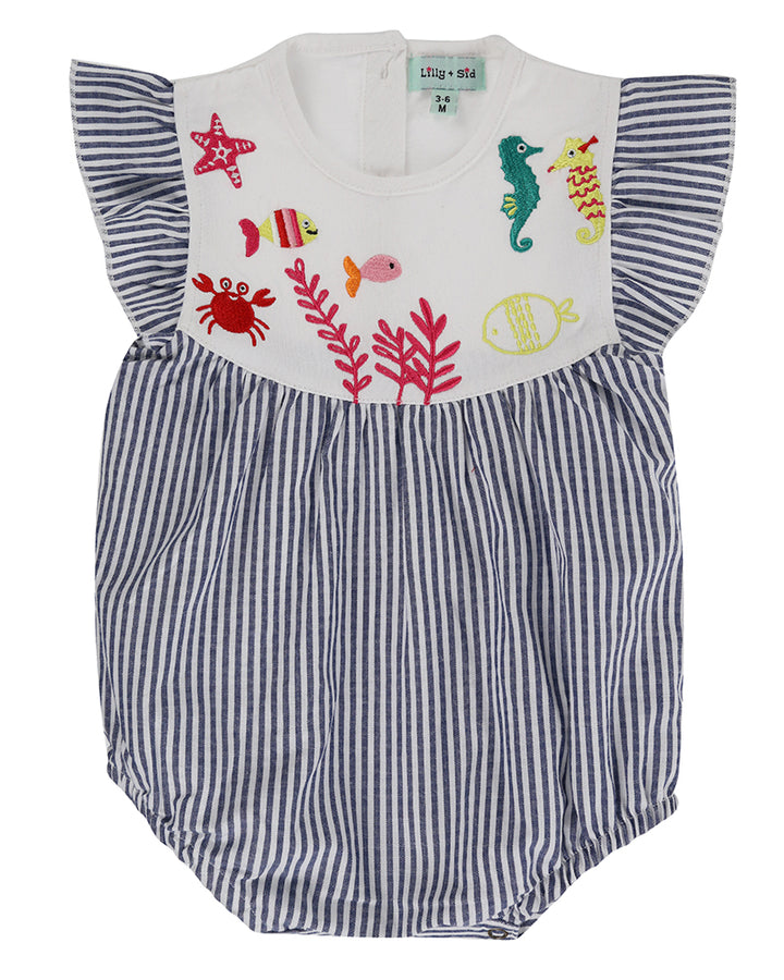 organic cotton stripe and applique sleeveless romper - image 1