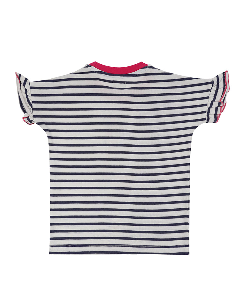 organic cotton Flamingo applique and stripe drill short sleeve top - image 2