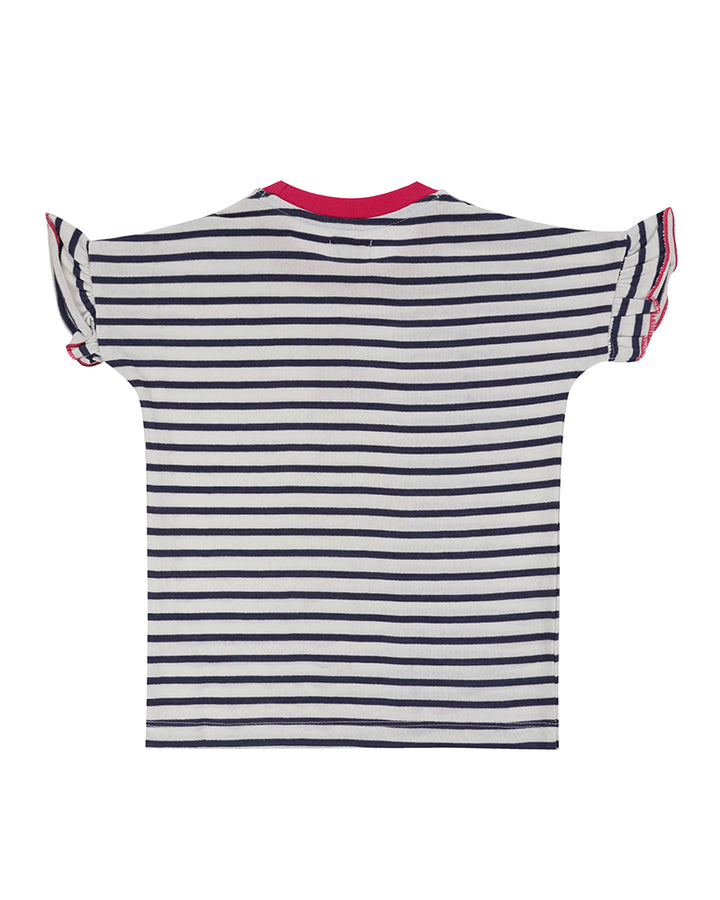 organic cotton Flamingo applique and stripe drill short sleeve top - image 2