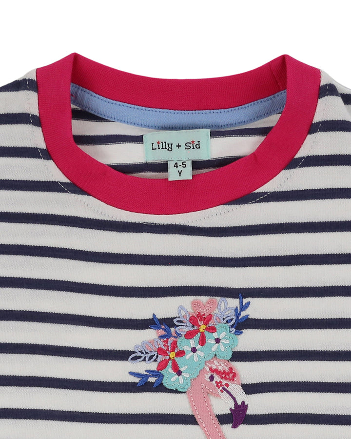 organic cotton Flamingo applique and stripe drill short sleeve top - image 3