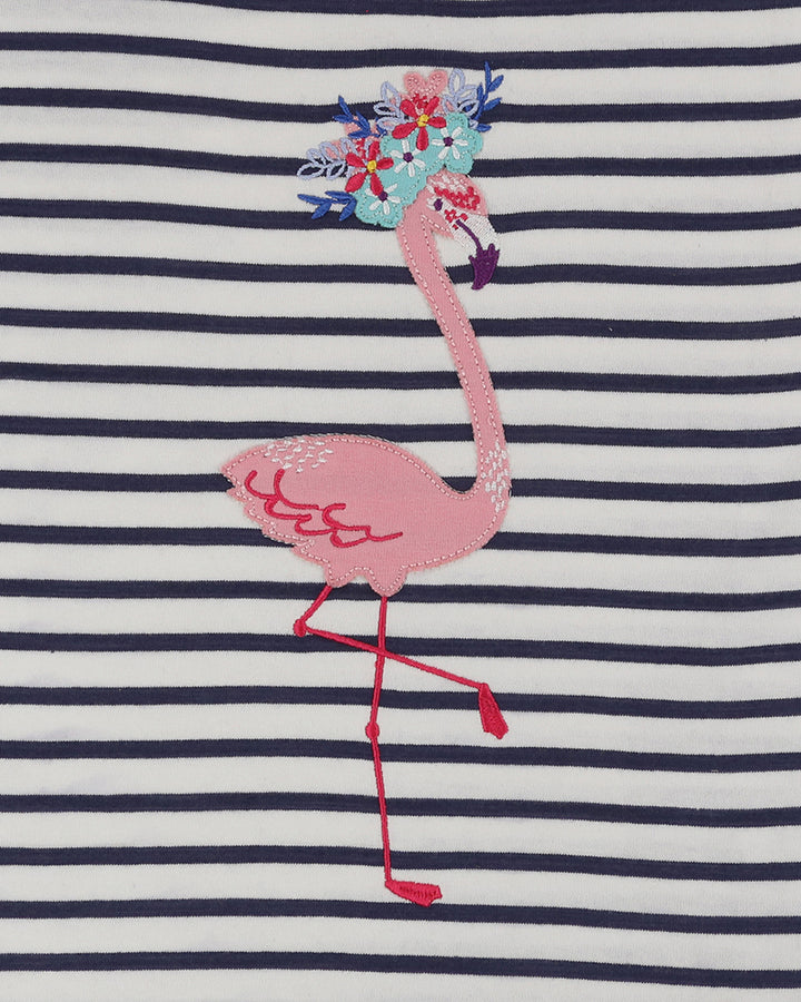 organic cotton Flamingo applique and stripe drill short sleeve top - image 4