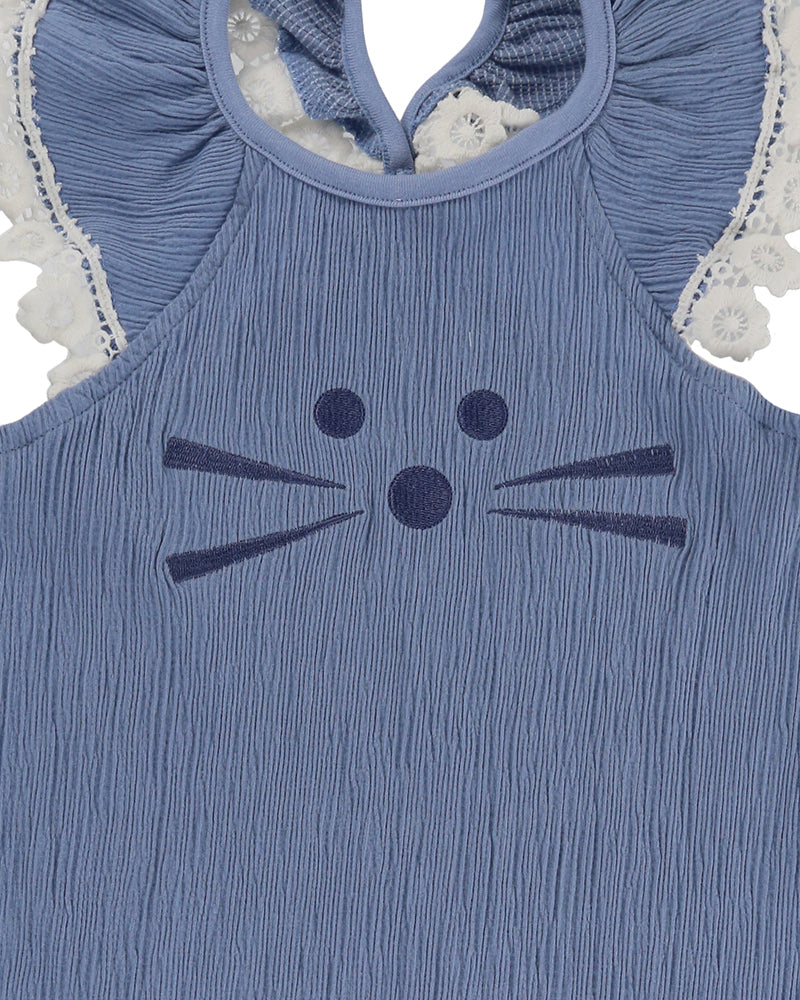 organic cotton Blue Cat Print sleevless Dress - image 3