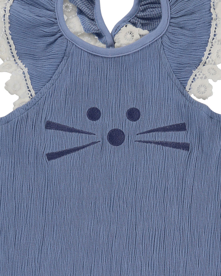 organic cotton Blue Cat Print sleevless Dress - image 3
