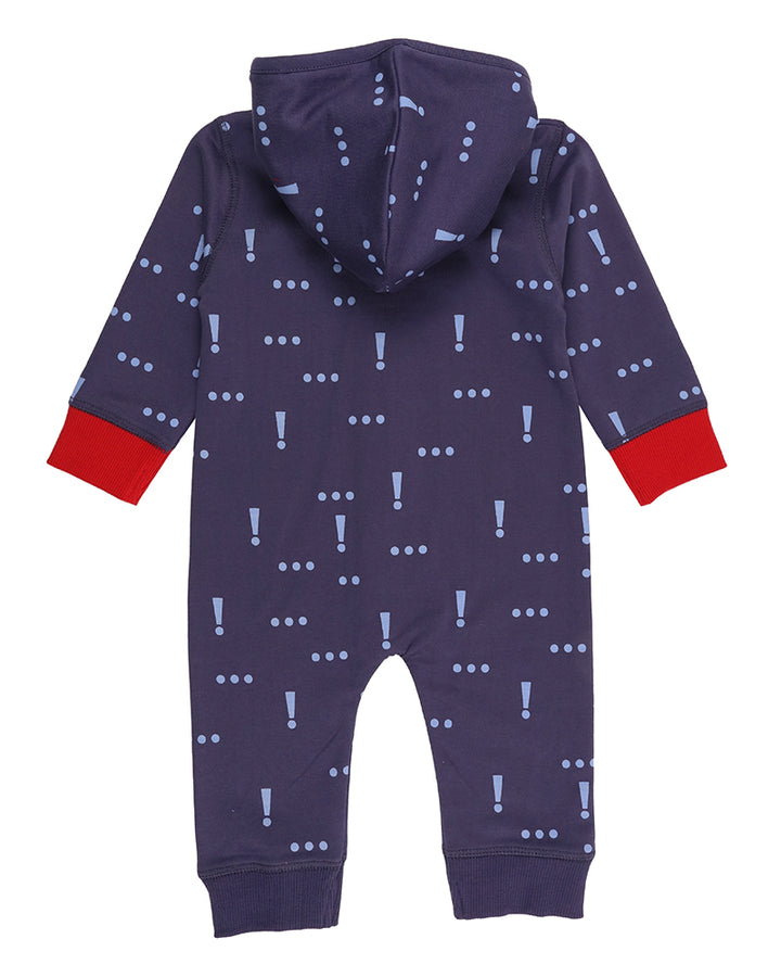 organic cotton Navy Conversational Print Romper with a hood - image 2